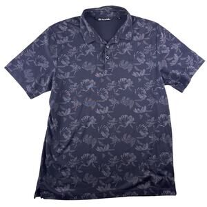 Travis Mathew Polo Shirt Black Floral Men’s Size L Large "Howling" Golf Hawaiian
